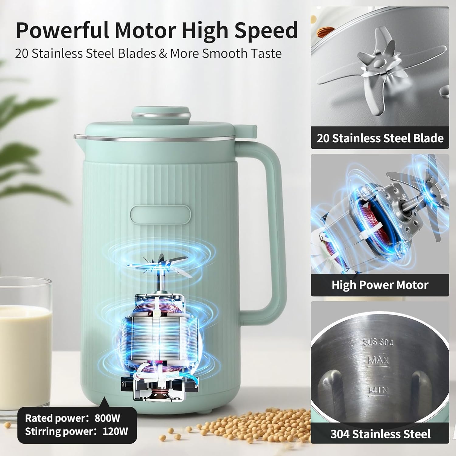 VBGK 8 in 1 Nut Milk Maker Blender With 20 Bladers,40oz Soy, Almond, Oat, Coconut, Plant Based and Non Dairy Beverages, Automatic Soybean Machine With Delay Start/Keep Warm/Boil Water/Auto-clean.