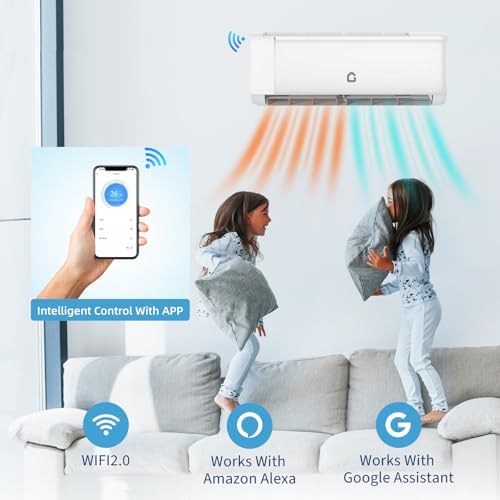 Doppeltcharm Mini Split Ac Heating System Air Conditioner Ductless Heat Pump, Cools Up to 1500 Sq. Ft with WiFi & Alexa Compatible, Complete Installation Kit,（24,000 BTU ，19 SEER2, 208-230V）