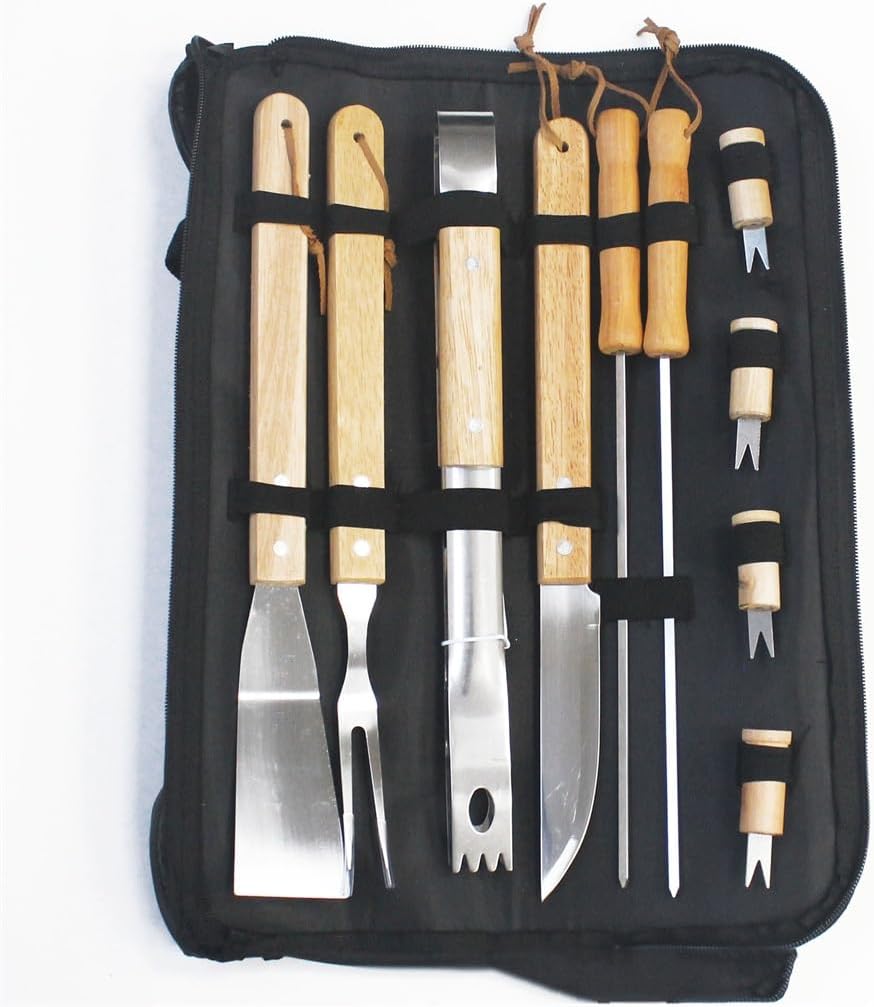 Stainless Steel Barbecue Tool Set, Outdoor Barbecue Clip Brush Fork Shovel, Ox Cloth Storage, Multi-Function Barbecue Combination, Portable Barbecue Accessories (White)