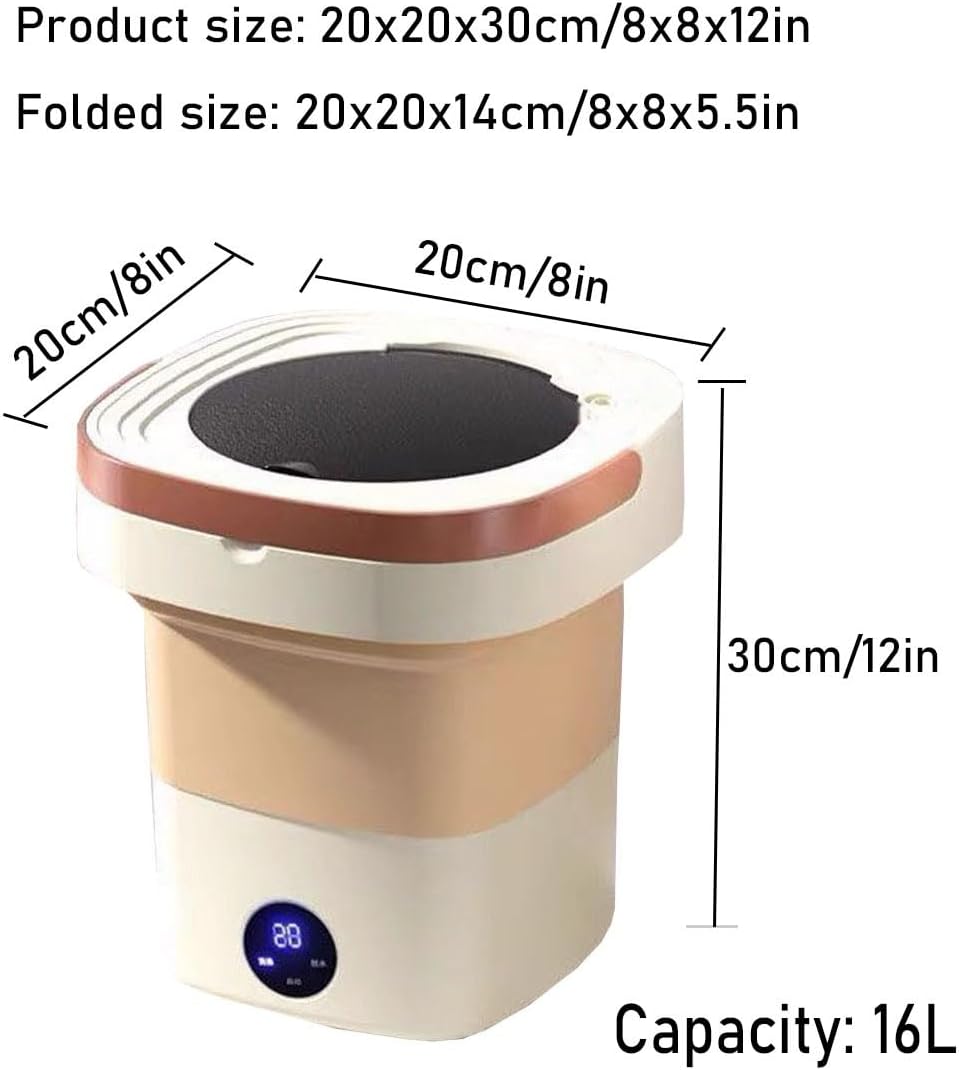 2 In 1 Mini Washer And Dehydrator Combo 8x8x12in Foldable Washing Machine 16L Capacity For Laundry, Dorms, College, RV, Hotels, Home Camping(Pink)