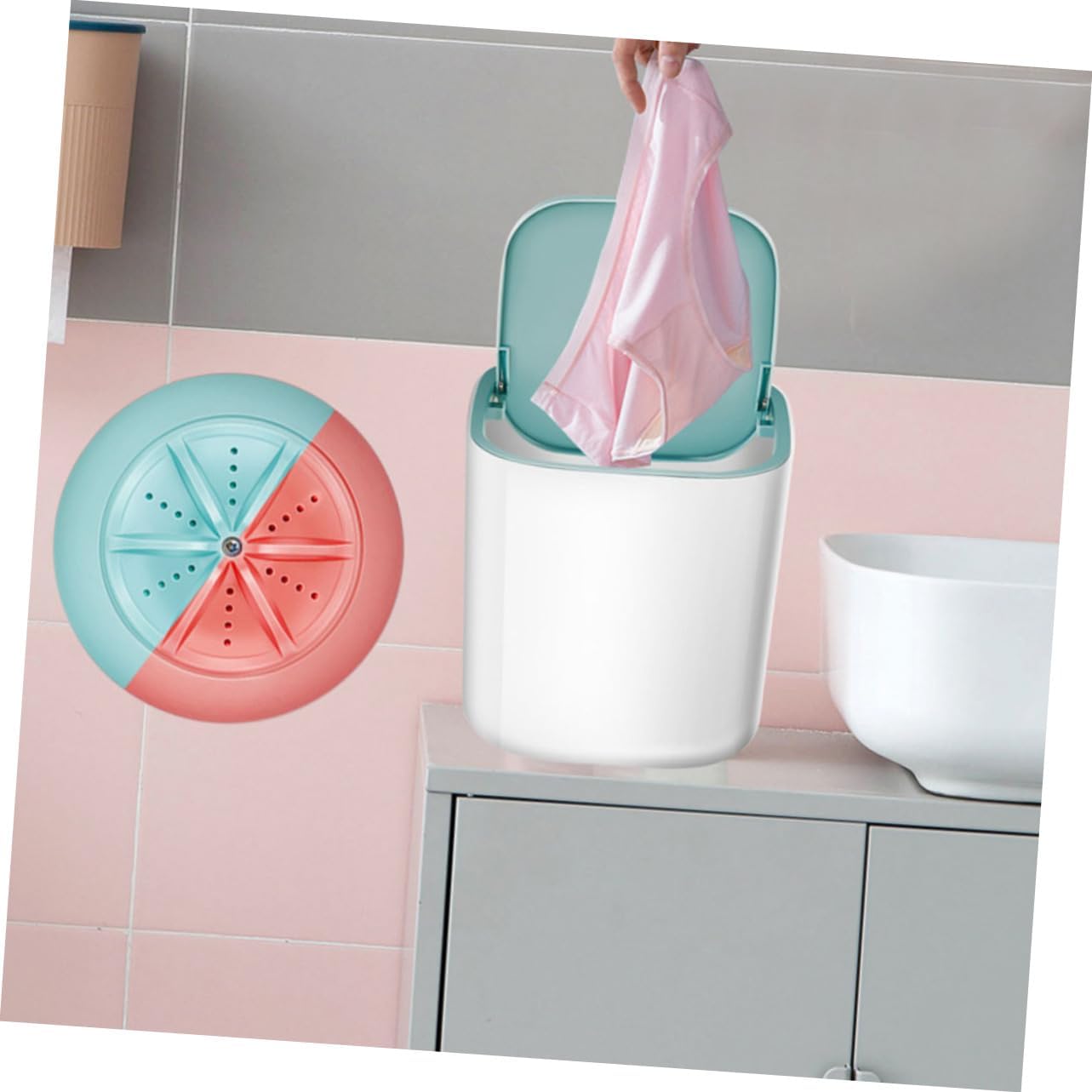 Portable Mini Washing Machine Household Turbine Washer for Travel Compact Non-Electric Clothes Washer with Blue Drum