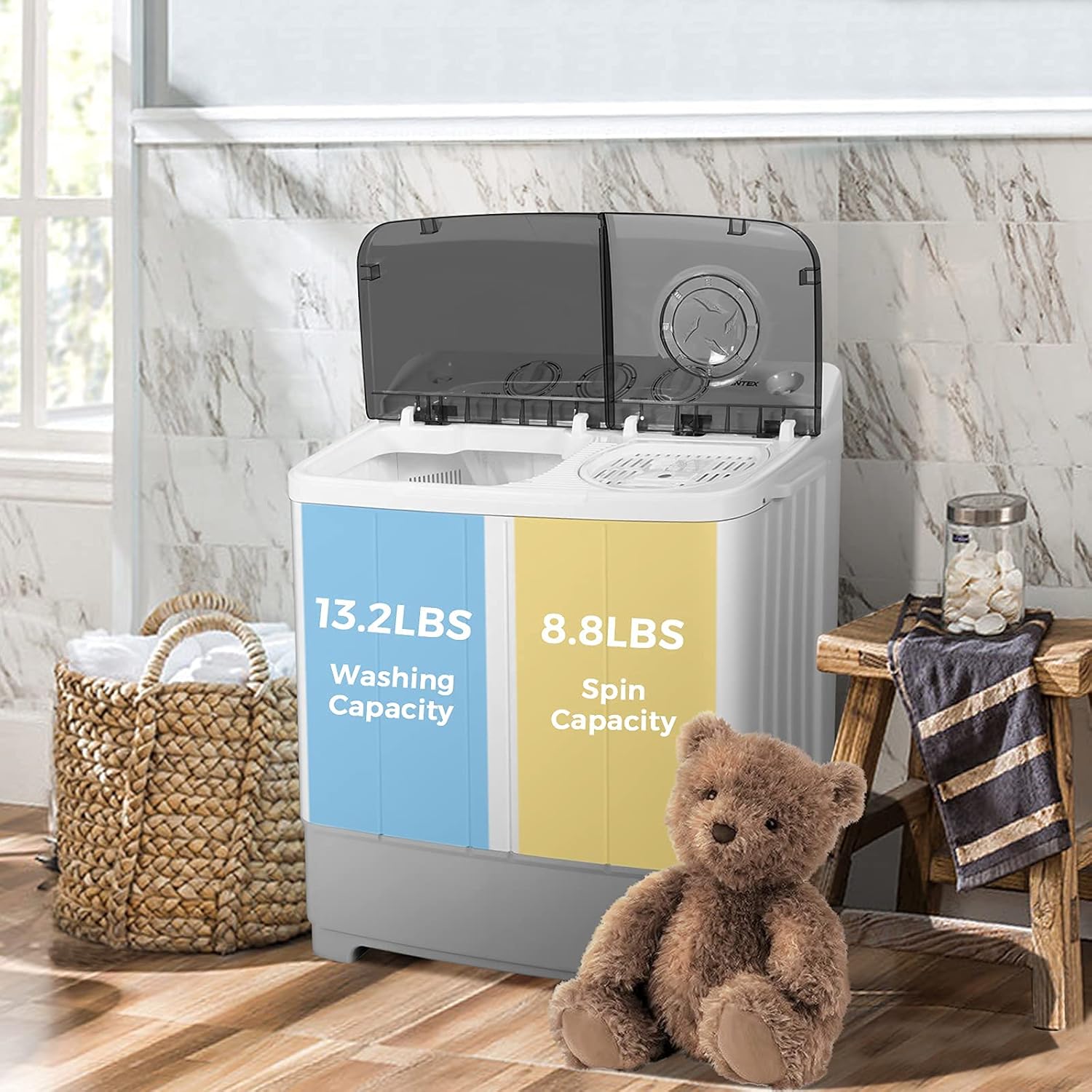 Giantex Portable Washing Machine, 2 in 1 Laundry Washer and Spinner Combo, 22lbs Capacity 13.2 lbs Washing 8.8 lbs Spinning, Timer Control, Drain Pump, Dorm Apartment Semi-Automatic Twin Tub Washer