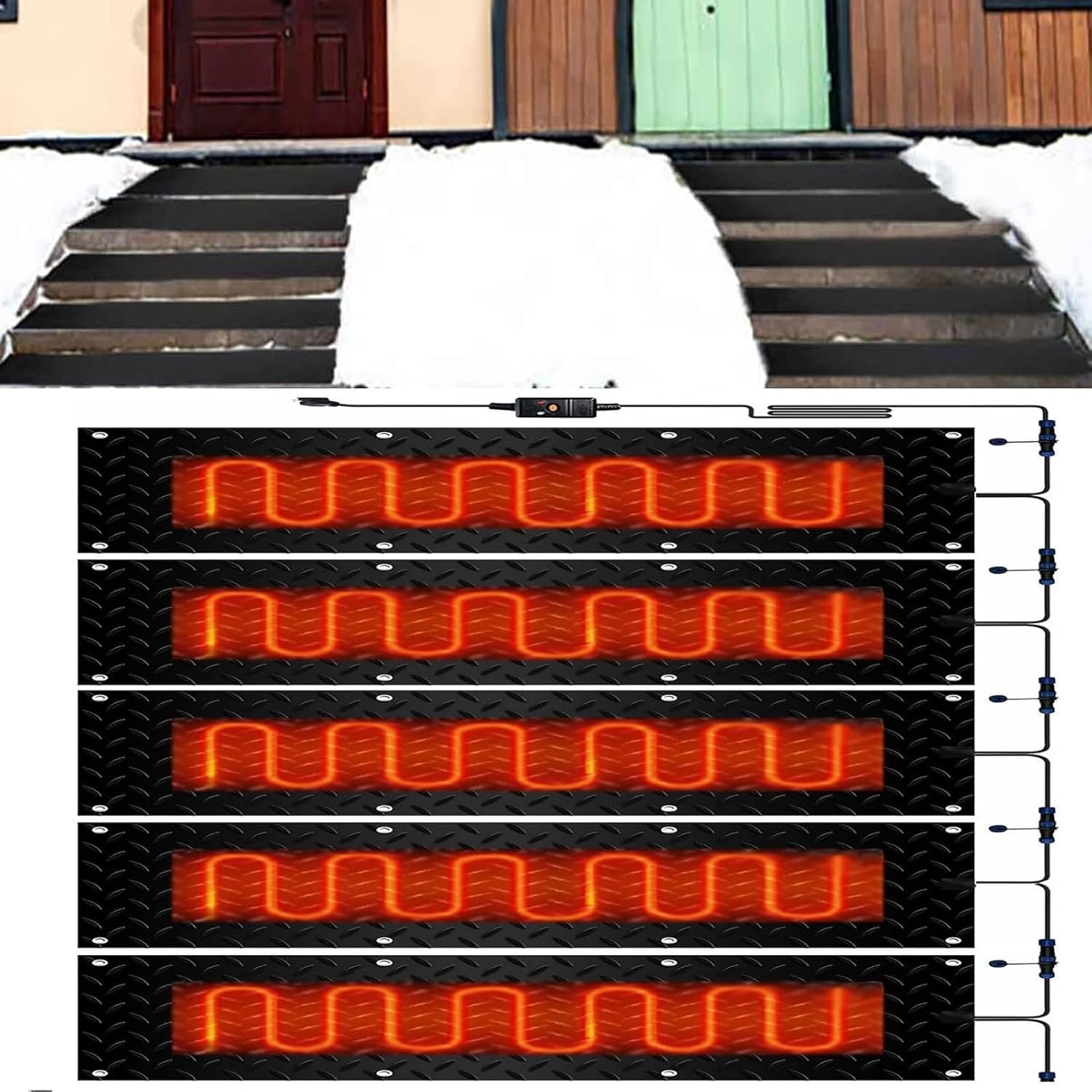 Snow Melting mats Outdoor Stairs, Heated Snow Melting Outdoor Mats, w/Power Cord, Slip-Proof Design for Extra Traction, Winter Outdoor Snow Mat(5 Pcs,40x160cm/15.7x63in)