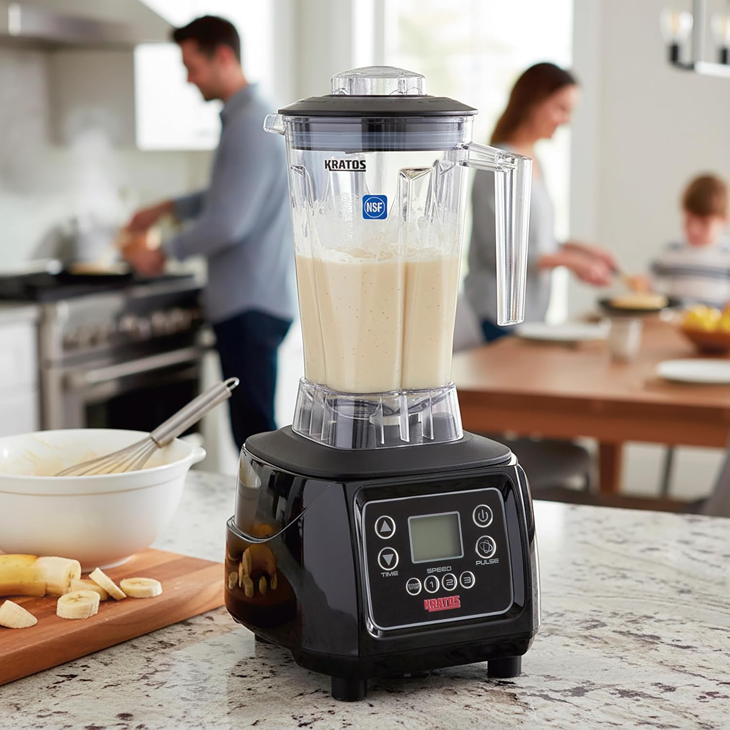 Kratos Commercial 3.5HP Blender, Touchpad Controls with Timer, Pulse Feature, 64 oz. Jar, 120V, 1800W, NEMA 5-15P Plug, Black Countertop Professional Blender (29B-007)