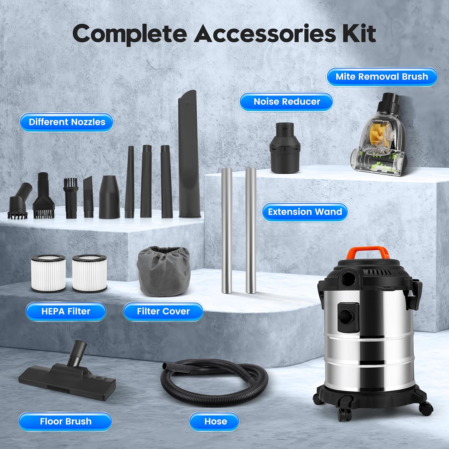 RELOIVE Wet Dry Vacuum,4.5 Gallon 2000W 6.5 Peak HP,3-in-1 Stainless Steel Shop Vacuum Wet and Dry,with Filter and Attachments for House Garage Workshop Car