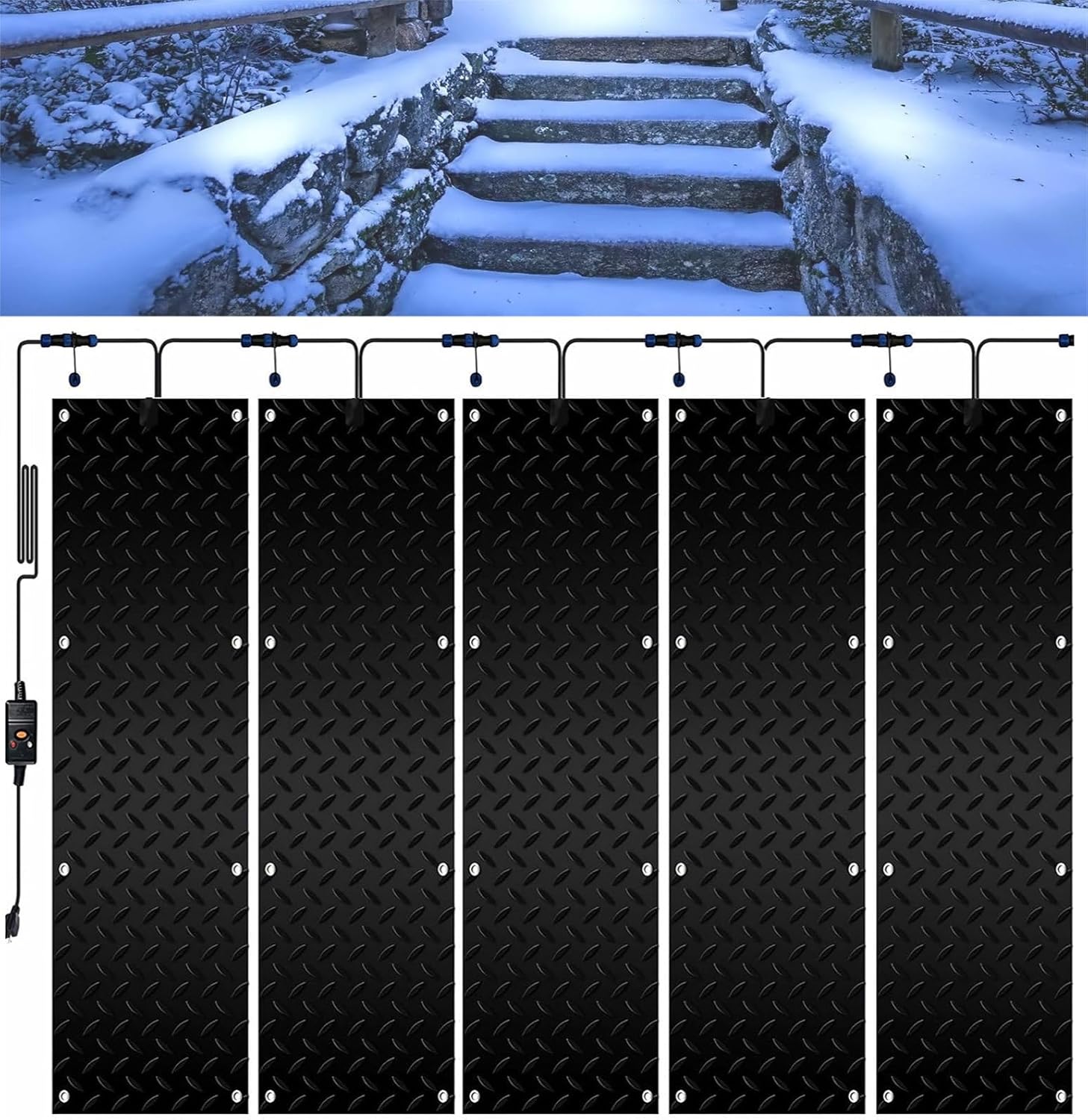 Snow Melting Mats for Walkway, 1/2/3/4/5 pcs Outdoor Heated Snow Melting Mat, Heated Outdoor Mats W/5ft Power Cord Snow Melting Mats for Winter Snow Removal(5 Pcs,10x48in/(25.4x121.9 cm))