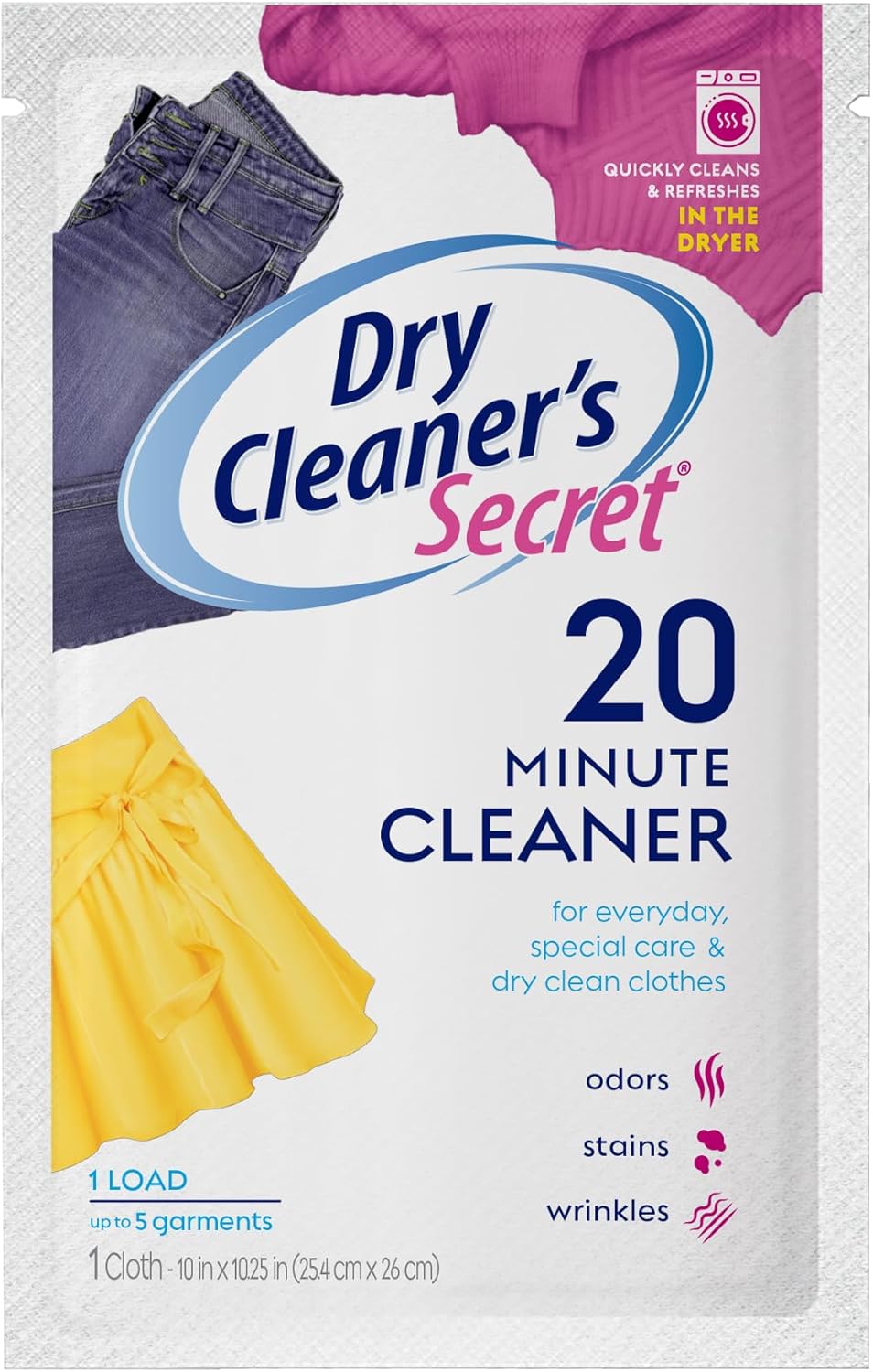 Woolite At-Home Dry Cleaner Dry Cleaning Cloths and Stain Removal, Easy to Use, Safe on Wool, Cashmere, and Designer Jeans, Fresh Scent, 6 Cloths