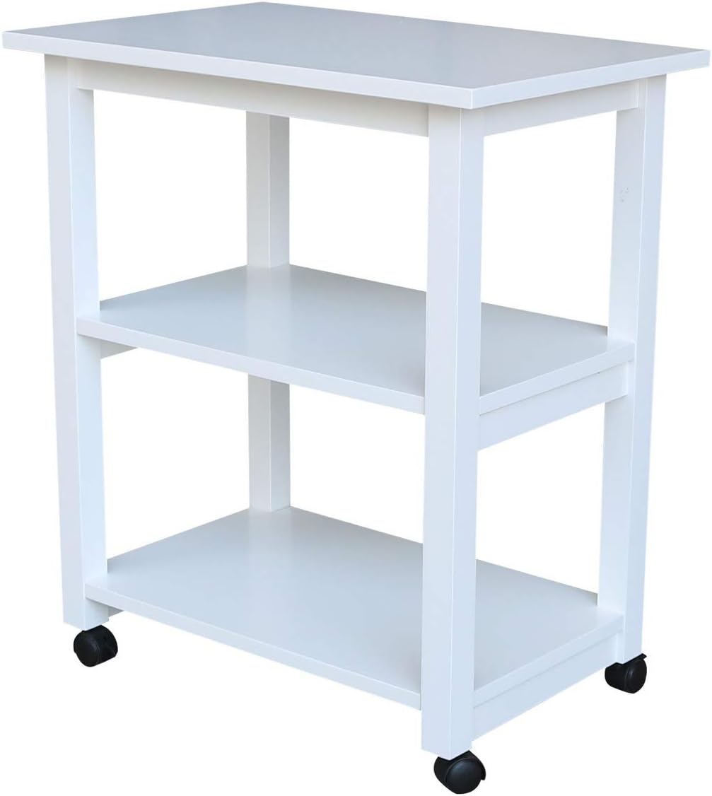 Solid Wood Rolling Microwave Cart, White