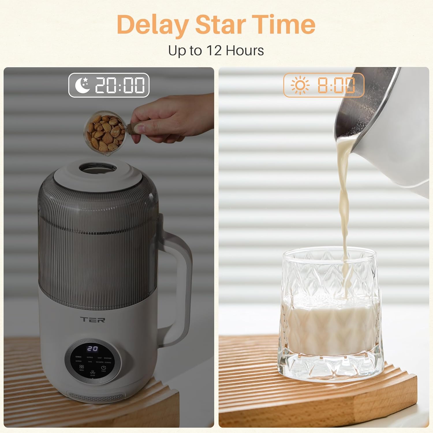 10-in-1 Nut Milk Maker, Electric Bean and Nut Milk Machine, 40oz Soy Milk Maker Blender for Homemade Almond, Oat, Soy, Coconut, Juice, Milkshake with Delay Start/Boil Water/Keep Warm/Auto-Clean, White