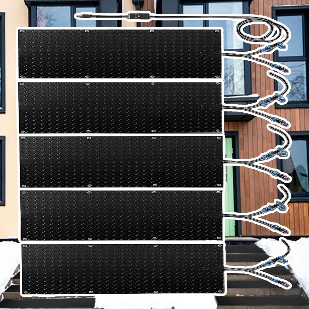 Heated Snow and Ice Melting Mats for Entrances, 1/2/3/4/5 pcs Snowmelt Heated Walkway Mats, Anti-Slip Snow Melting Mats Outdoor, Snow-Melting Stair Mat Comes with Power Cord(5 Pcs,10x48in/(25.