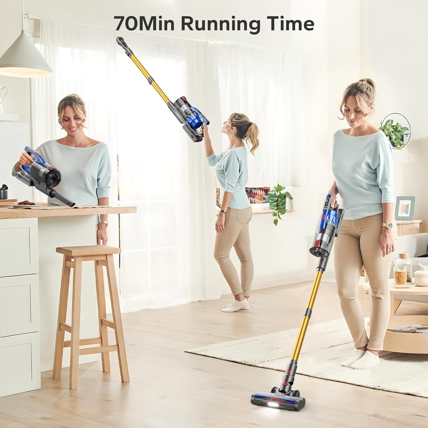 55KPA 650W 70Mins Cordless Vacuum Cleaner, Cordless Vacuum with Dual Handle, Stick Vacuum with Aroma Tablet, Anti-Tangle Brush, Rechargeable Wireless Vacumm for Carpets/Hard Floors/Pet Hair