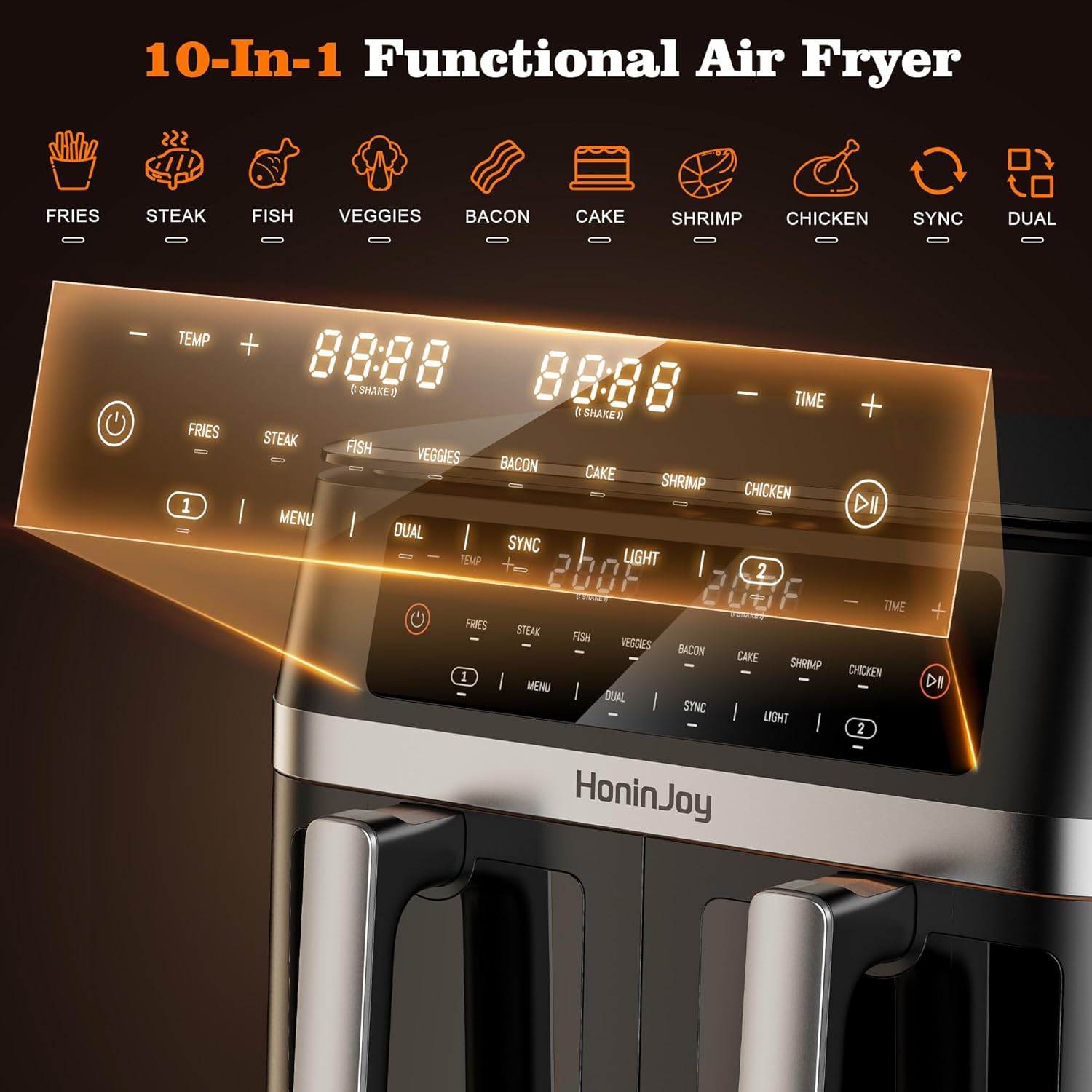 12QT Large Dual Basket Air Fryer with Viewing Window and 50pcs Paper Liners, 10-in-1 Digital Touchscreen Double Zone Air Fryers, SyncCook to Bake,Roast,Reheat,Broil, Nonstick Dishwasher Safe