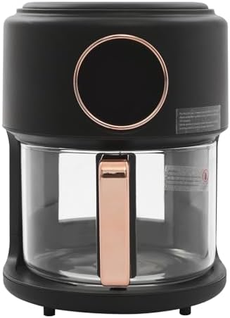Glass Air Fryer 6-IN-1 3.8QT Air Fryer with Transparent Glass Fry Bowl Temperature Control 80℃-200℃ Adjustable Temp 60 Min Timer for Steak Fries Chicken (Black)