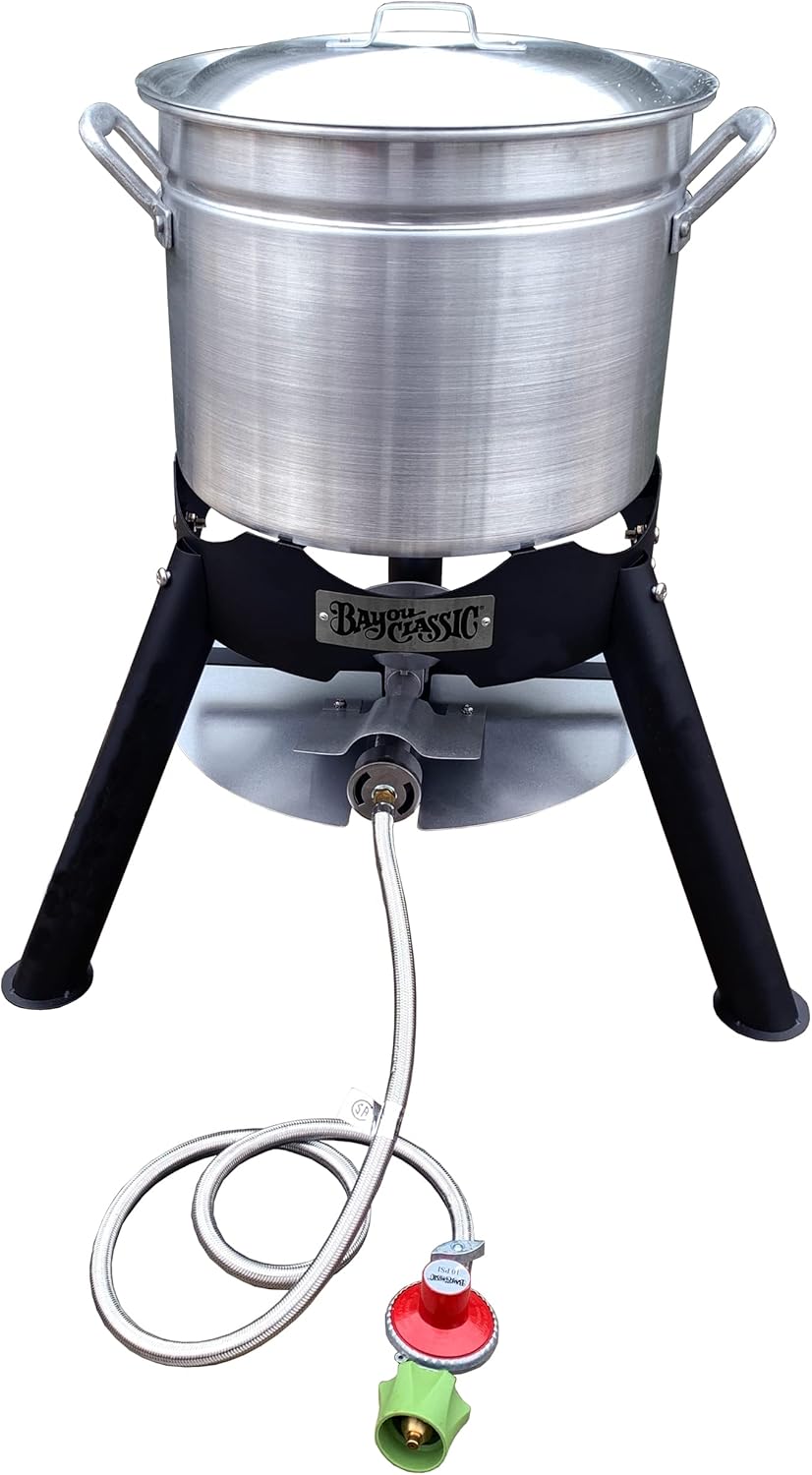 Bayou Classic KDS-424 24-qt Boil Steam and Fry Cooker Kit Features Heavy Riveted Handles Domed Vented Lid Perfect For Frying Steaming and Boiling