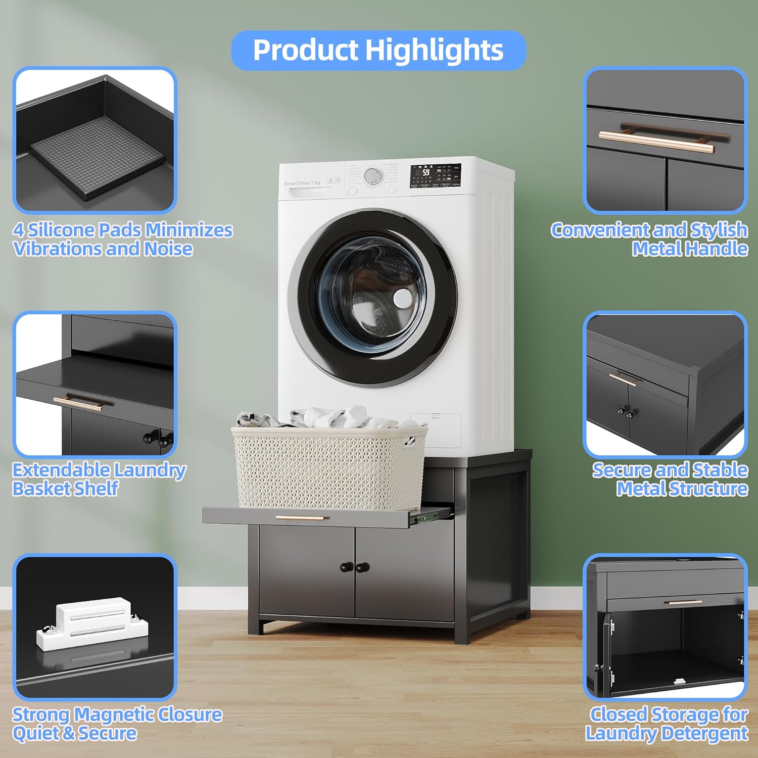 Laundry Pedestal for Washer and Dryer, Heavy Duty Metal Washer Dryer Pedestal Stand With Basket Shelf, 29