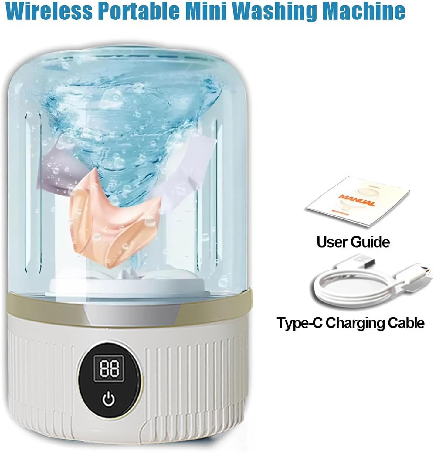 Cordless Portable Washing Machine for Delicates - 4000mAh Rechargeable Mini Washer with Gentle Cycle, Compact Laundry Solution for Bras/Underwear/Socks, Camping/RV/Dorms/Apartments (Blue)