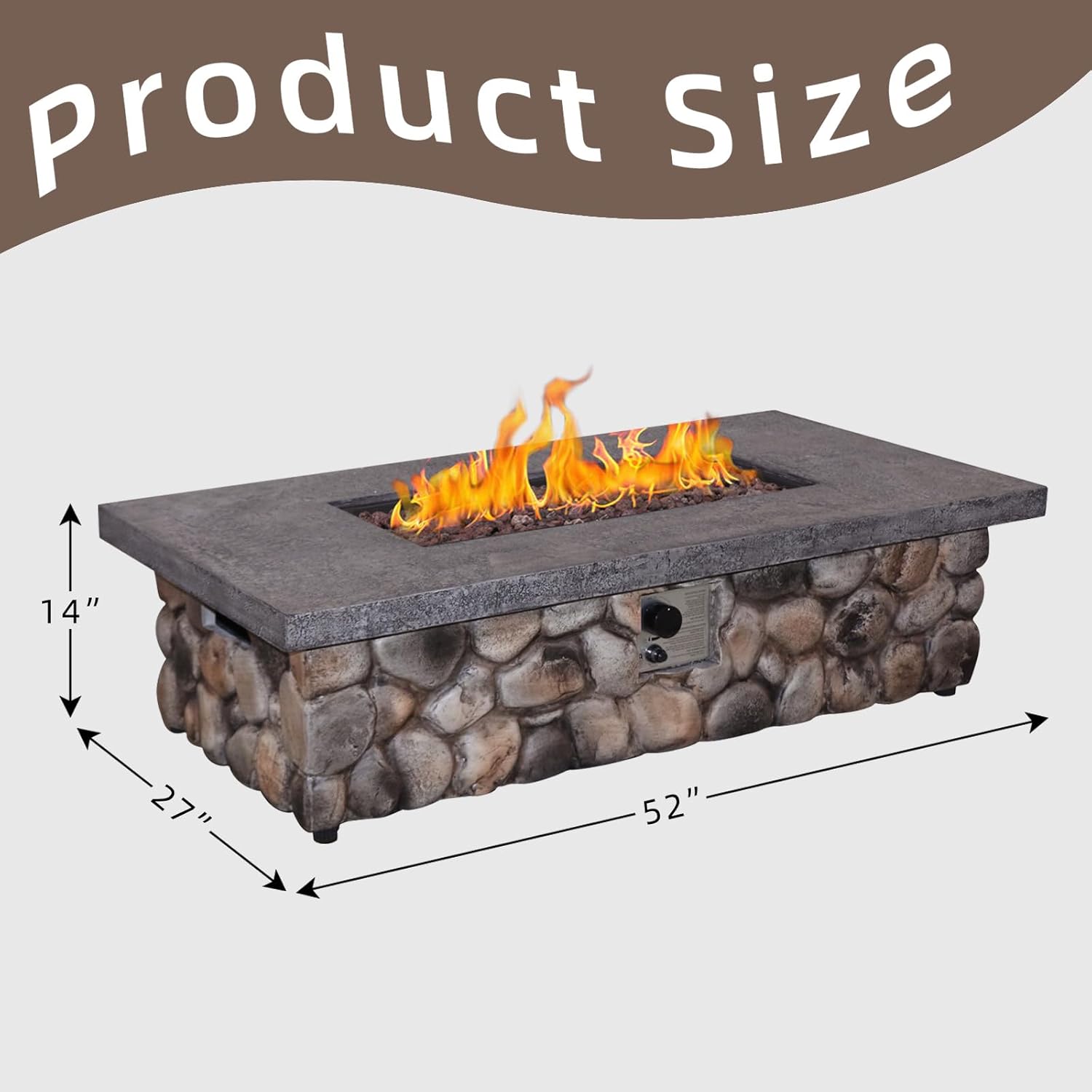 Afterglow Firepits All Terrafab External Gas Tank for Outdoor Use Rectangular 50000 Btu, for Outside Patio Backyard Garden, Gray