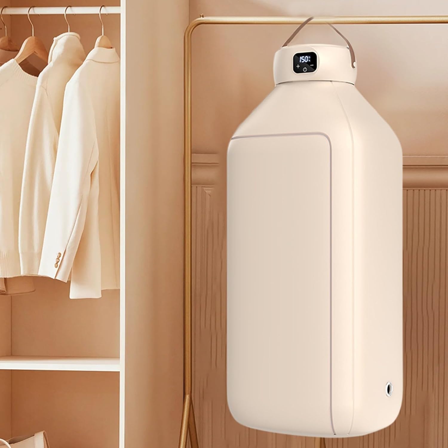 Portable Clothes Dryer, Mini Small Compact Foldable Quiet Fast-Drying Electric Machine with Adjustable Timer, Dryer Machine for Laundry Apartments and Travelling, Hotel Room (Beige)