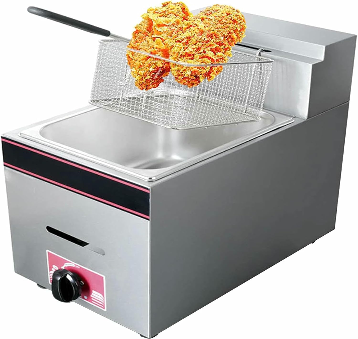 Commercial Gas Fryer, Semi-Professional, 10L Single Fat Tank, Adjustable Firepower, Stainless Steel LPG Fryer, Easy Clean