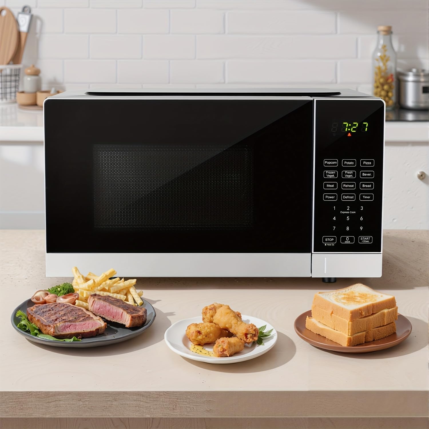 Compact Microwave Oven with 9 Auto Menus & Child Lock, LED Lighting, 0.7 Cu Ft, 700W - Easy Clean Kitchen Appliances, Quick Cooking for Family & Company Gatherings (1)