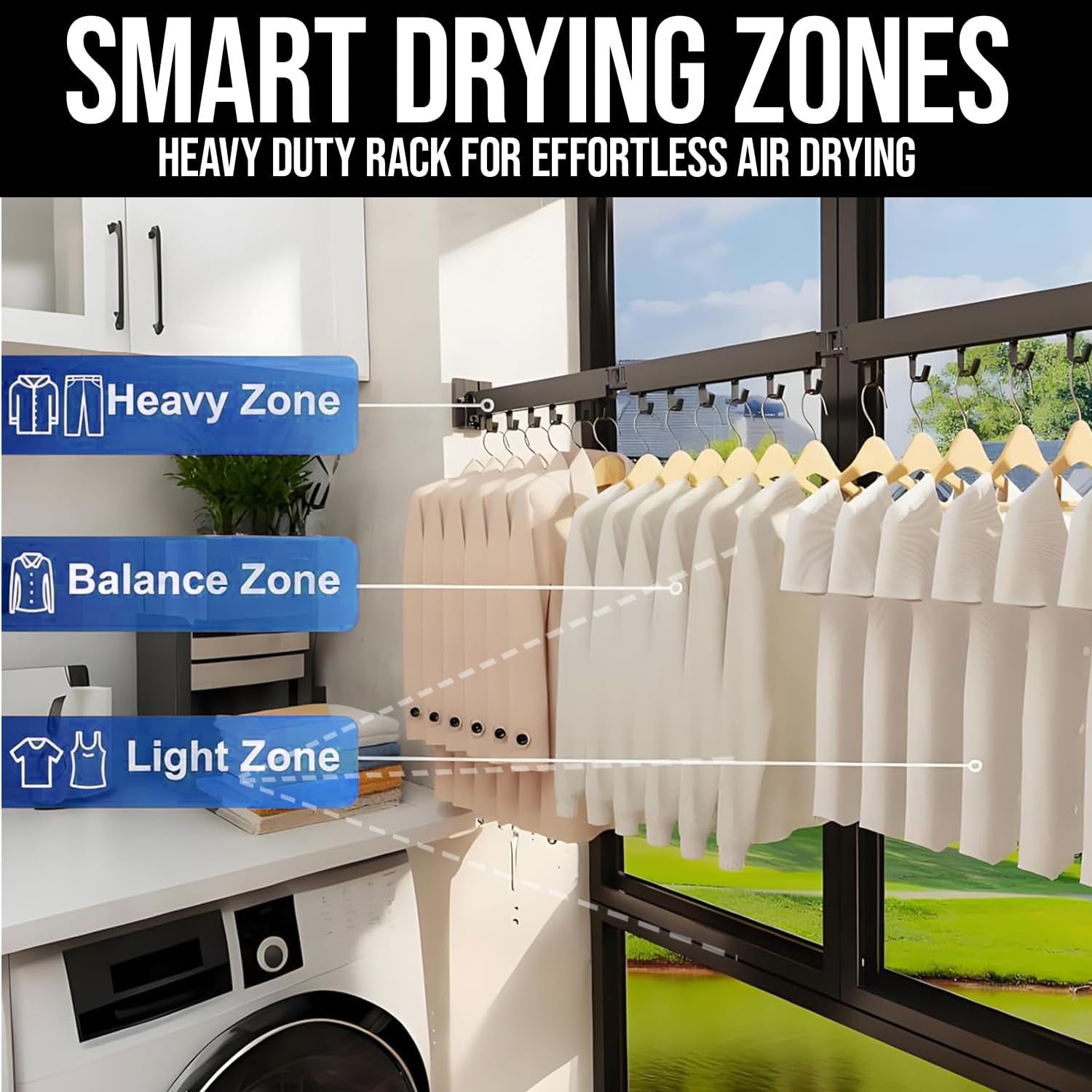 Wall Mounted Drying Rack for Laundry - Foldable Clothes Hanger Dryer with 180° Swivel, 220 lb Capacity, Aluminum Construction, Space-Saving Indoor Outdoor Organizer - Black