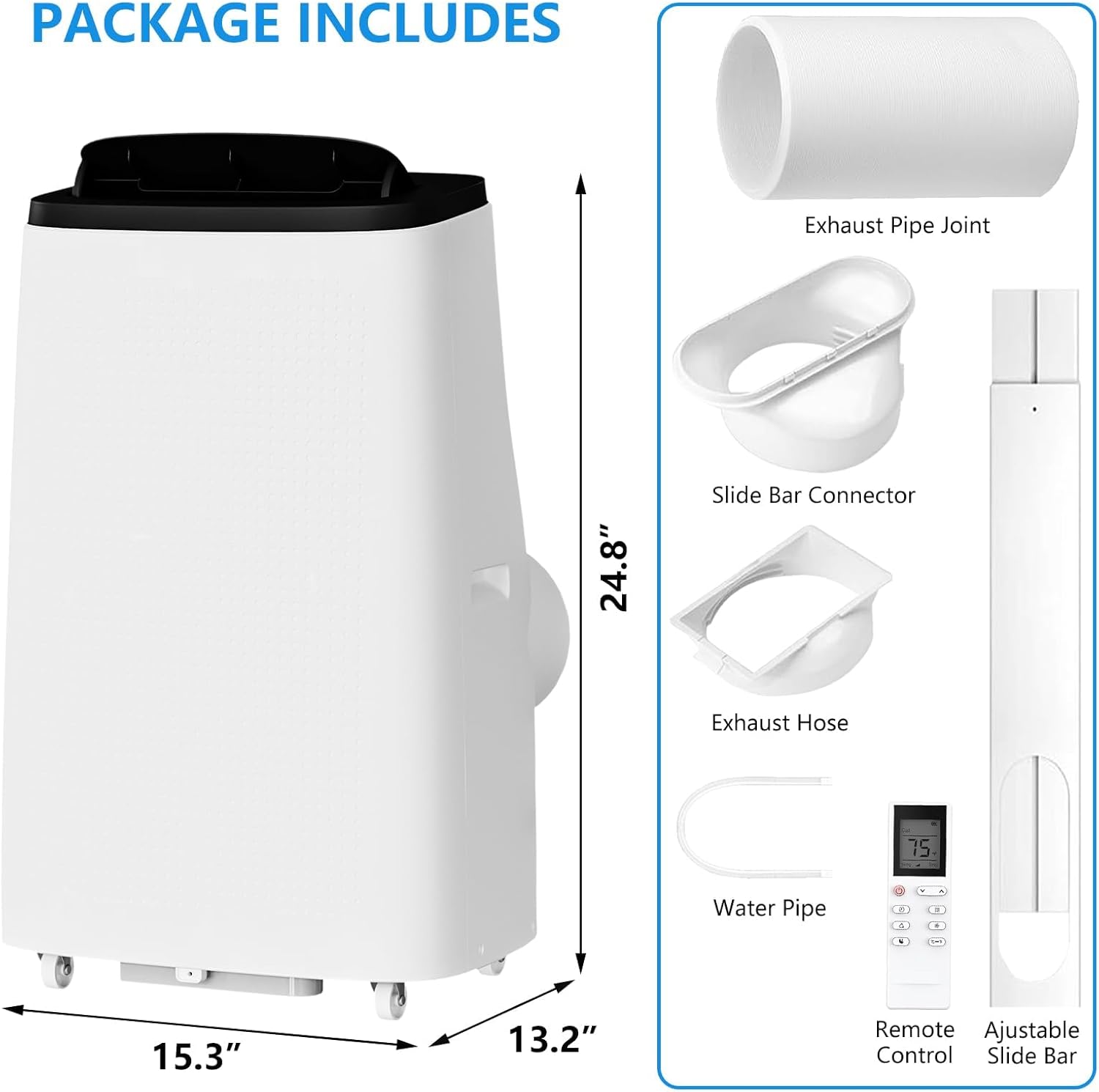 14,000 BTU Portable Air Conditioner Cools Up to 700 Sq.Ft, 3-IN-1 Quiet Portable AC Unit with Remote Control & Installation Kits for Large Room, Smart/Sleep Mode, Auto Swing, 24H Timer