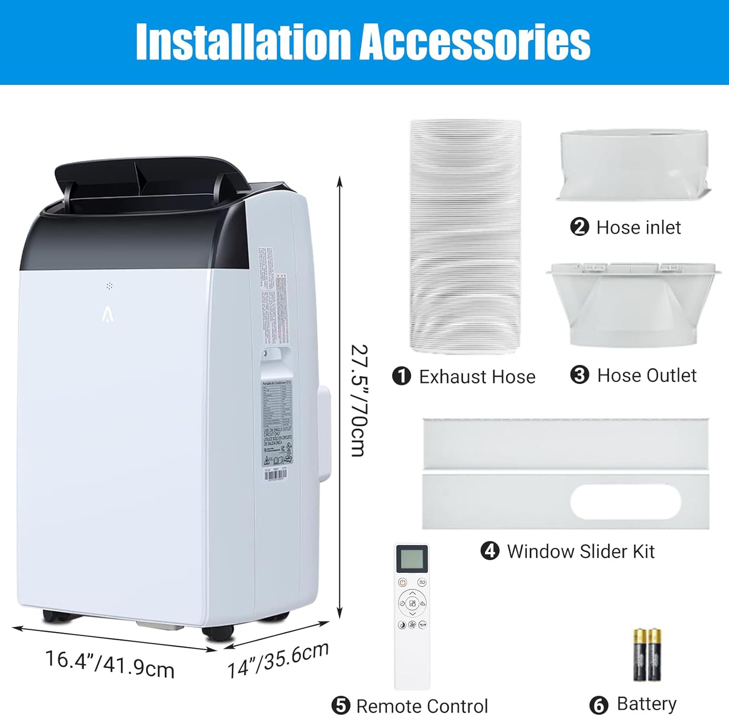 14000 BTU Portable Air Conditioner Cools up to 750 Sq.Ft, 3-in-1 Quiet Portable AC Unit with Remote Control & Installation Kits for Large Room, 3 Speed, Auto Swing, 24H Timer