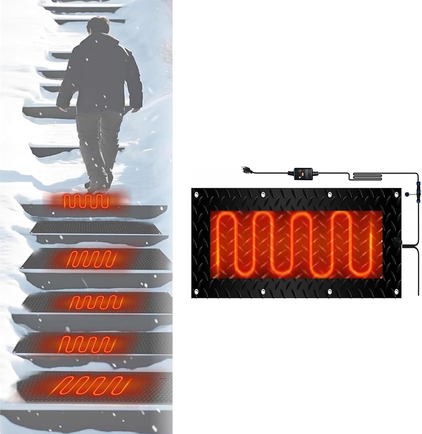 Heated Driveway Mats,Snow Melting Mats Outdoor,1/2/3/4/5 pcs Non-Slip Heated Outdoor Mat,Heat Mats for Snow,2 in/h Melting Speed,for Winter Outdoor Stairs, Steps, Doorwa(1 Pcs,25.4x90cm/10inx35.4in)