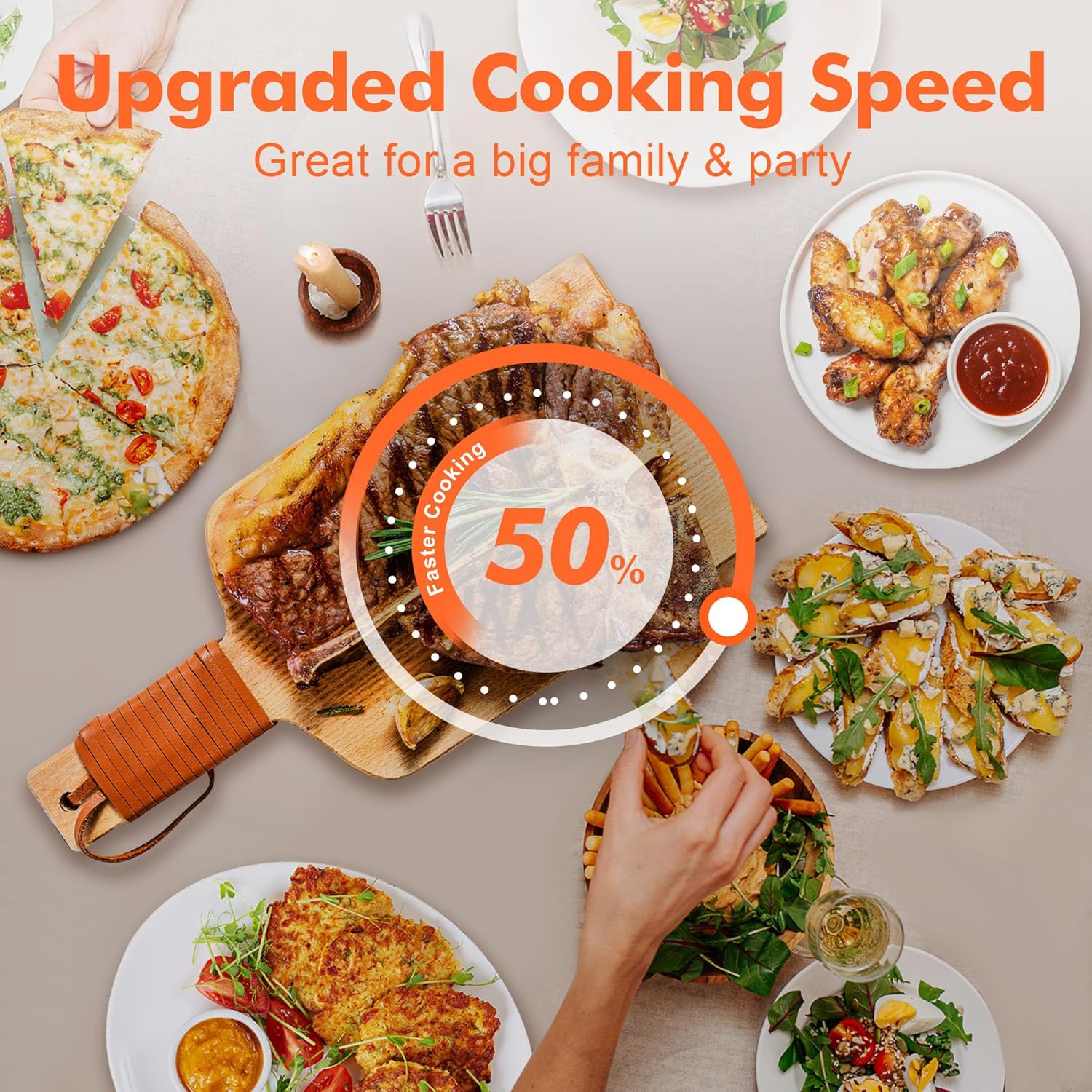 Kitchen in the box 32QT Extra Large Air Fryer Toaster Oven Combo, 21-in-1 Countertop Convection Toaster Oven with Rotisserie and Dehydrate, 6 Accessories, 1800W Dual Cook Preset (Black)