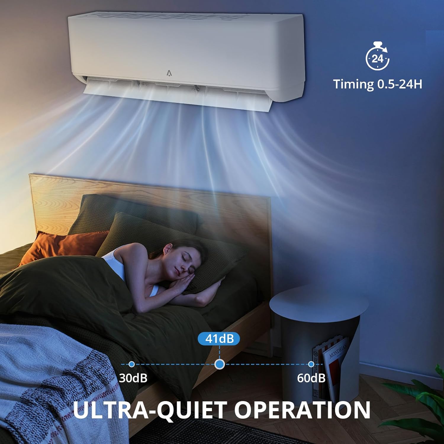 9000 BTU Mini Split Air Conditioner Heat Pump, 24 SEER2 Ductless Inverter AC Unit with Wifi Control, Copper Line Set Included, Cooling for Rooms up to 450 Sq.Ft, 208/230V