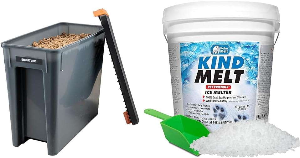 Traeger Pellet Grills BAC637 Stay Dry Pellet Bin, Wood Pellet Storage with Locking Lid, Black & Harris Kind Melt Pet Friendly Ice and Snow Melter, Fast Acting 100% Pure Magnesium Chloride Formula