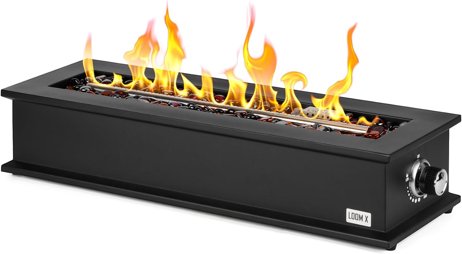Onlyfire Loom X Propane Fire Pit Table with Stainless Steel Burner and Decorative Fire Glass Beads - 28 Inch Rectangular Tabletop Gas Fireplace (Side Connected)
