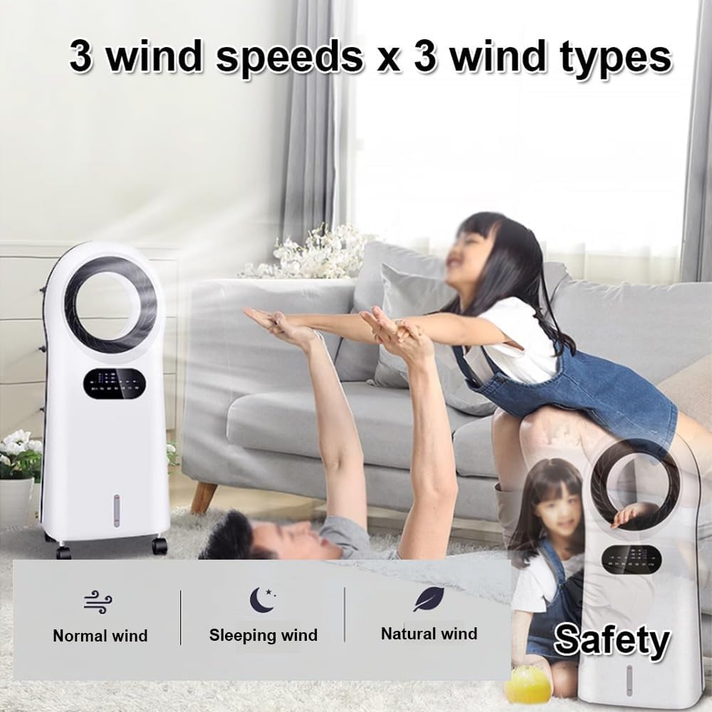 Generic Evaporative Cooler, Portable Bladeless Fan, Air Cooling Fan With Night Light, 8H Time, Humidifiers With Water Tank, Bladeless Conditioner Fan For Home Bedroom