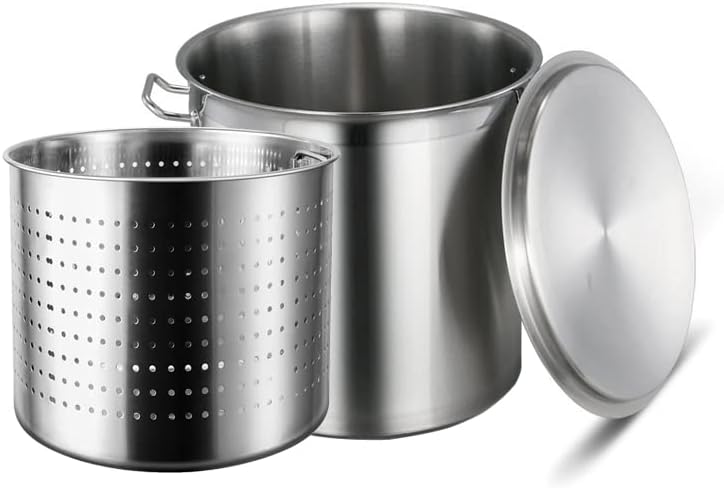 Stainless Steel Stockpot 27Qt/45Qt/63Qt Turkey Fryer Seafood Crab Boil Pot with Strainer Basket, Lid, Double Handle Versatile Pot for Household Outdoor,40x40cm (45x45cm)