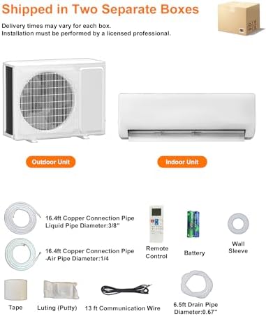 Mini Split AC/Heating System, Energy Efficient Inverter AC Unit with 1 Ton Heat Pump, 12000/18000/24000BTU Air Conditioner, Coverage Area Up to 750 Sq.Ft 115V-230V (230V-12000BTU)