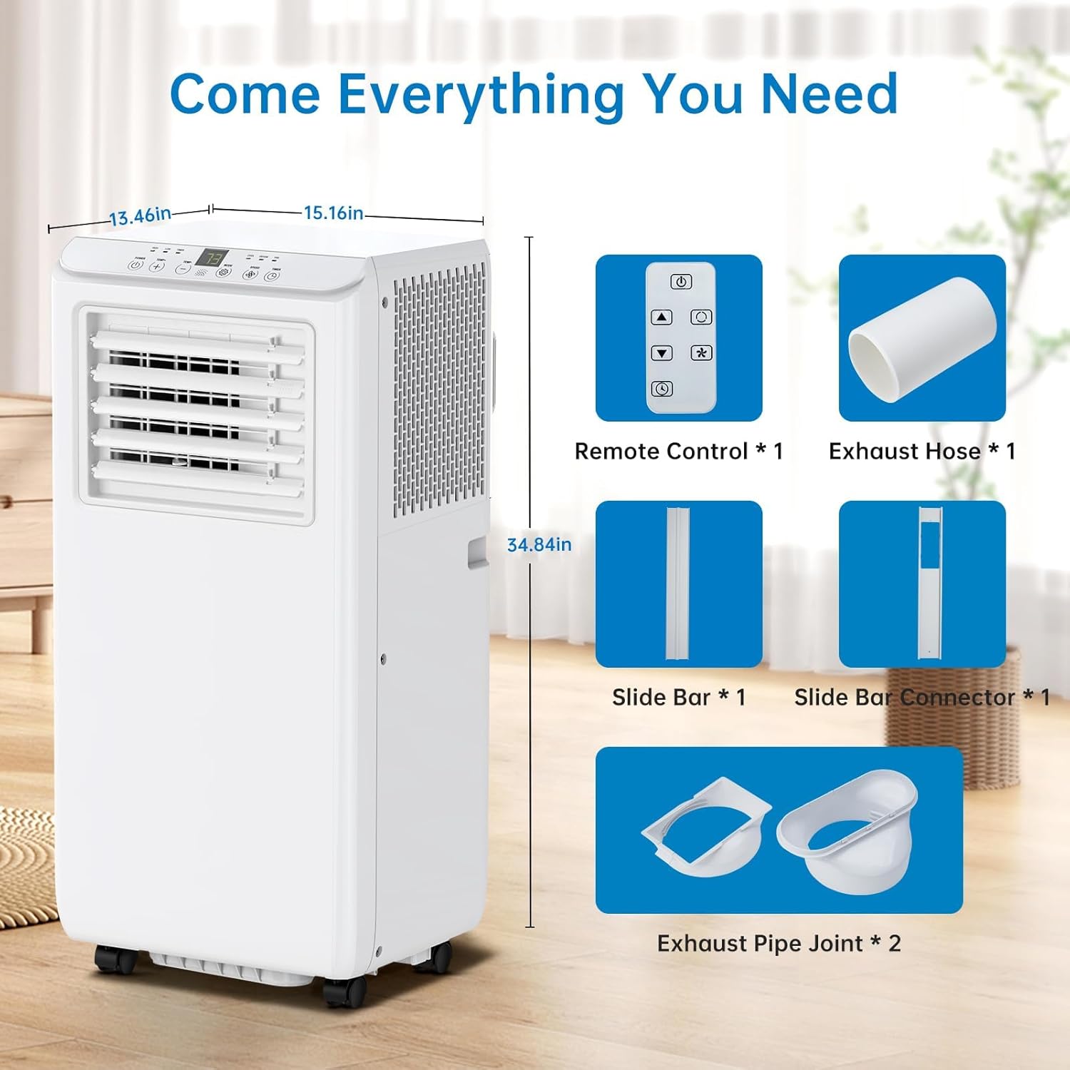 3 in-1 Portable Air Conditioner - Powerful Cooling 8000BTU, Cools up to 350 Sq. Ft, Easy Installation, Portable Air Conditioner Remote Control, Dehumidifier.