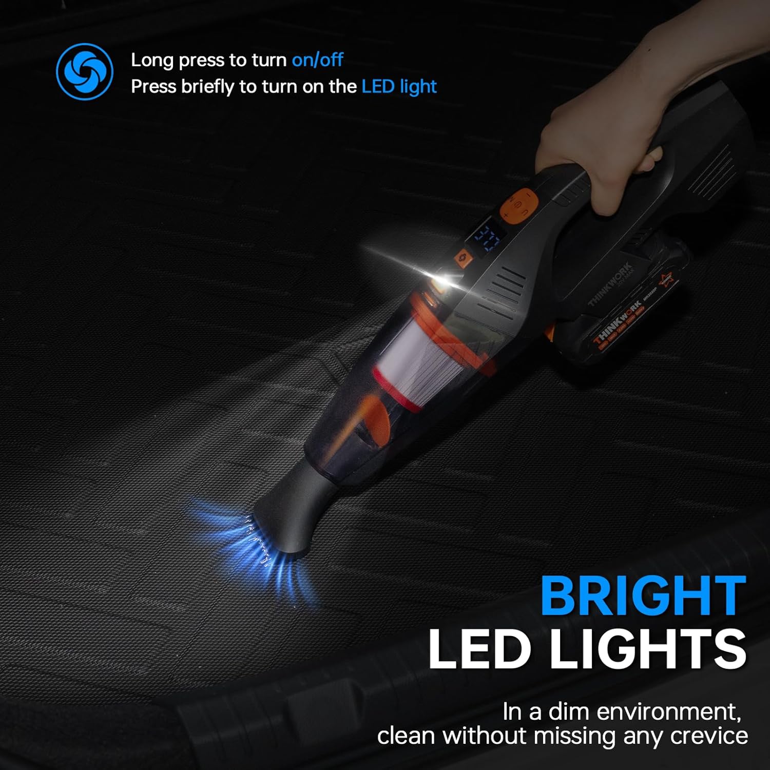 THINKWORK 20V Car Vacuum & Air Inflator, Dual Function High Power Handheld Cordless Vacuum with 18000pa Suction Power for Car Cleaning, Household Dust Removal, Inflation