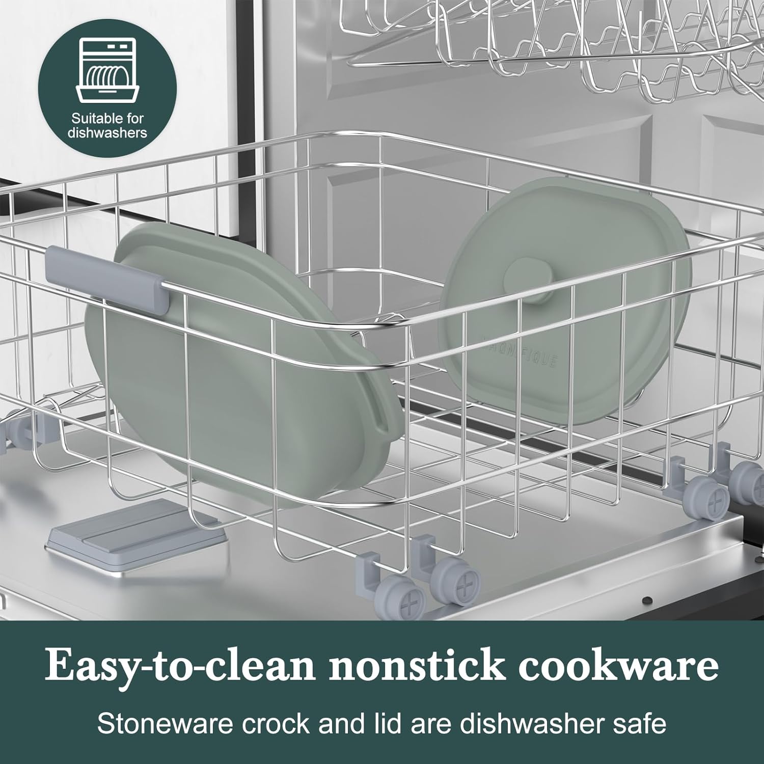 MAGNIFIQUE 4 Quart Programmable Casserole Slow Cooker, 8-in-1 Multi Cooker with Removable Non-Toxic Stoneware Crock, Claypot Slow Cooker, Rice-cooking, Nonstick, Oven Safe Pot to 450°F, Olive