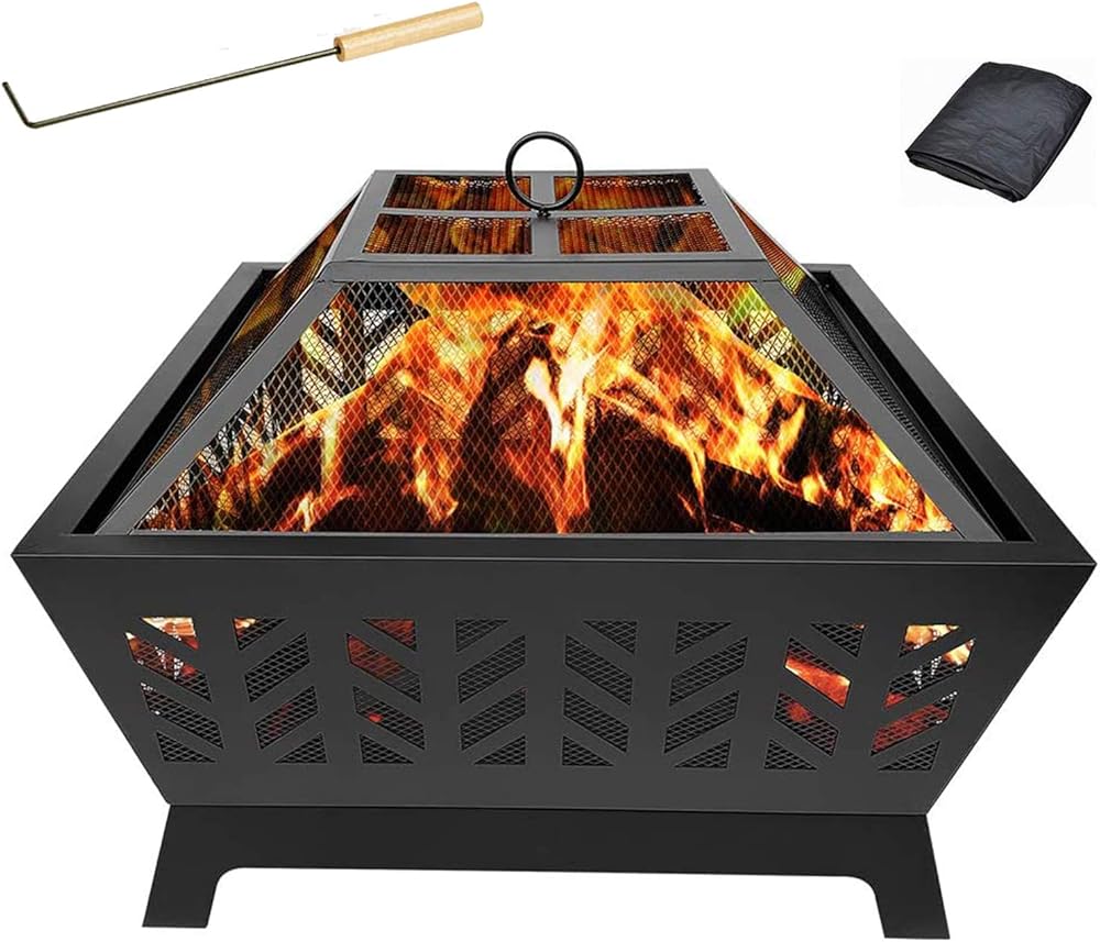 Outdoor Fire Pits,with Fireplace Poker 26 inch Fire Bowl,Portable Wood Burning Fire Pit