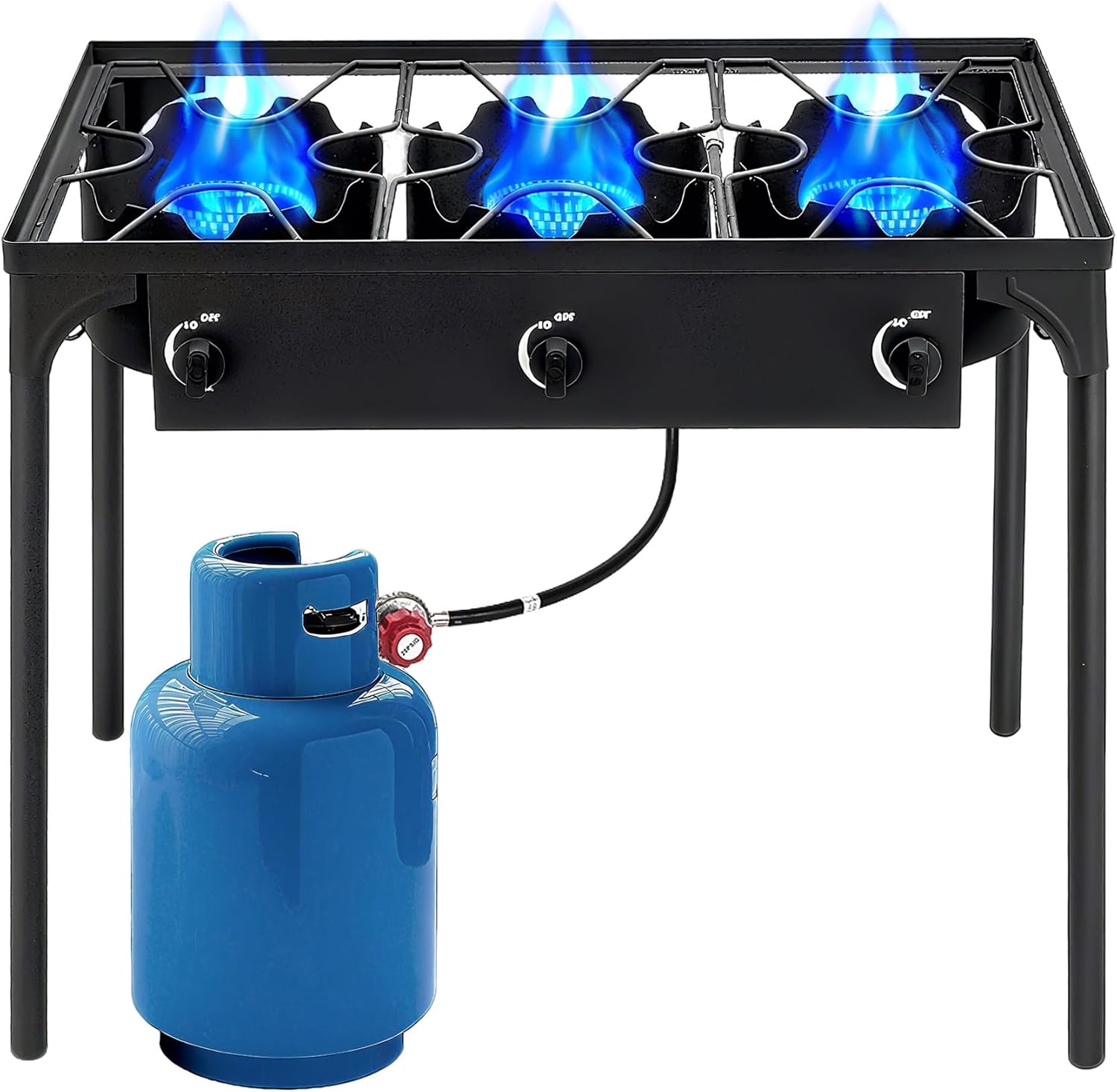 3 Burner Propane Camping Stove|225,000 BTU High-Pressure Gas Stove with Regulator|Portable for Backyard, Patio BBQ, Outdoor Cooking|parrillas de gas para cocinar afuera