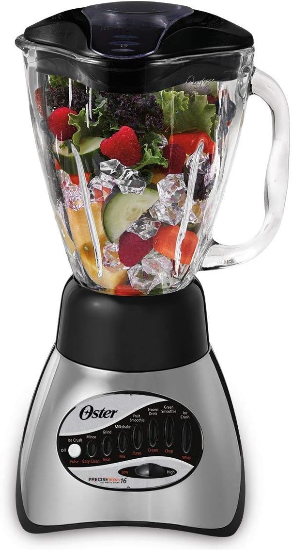 Oster Classic Series 16-Speed Blender with 5-Cup Glass Jar, Countertop Kitchen Blender, Brushed Nickel