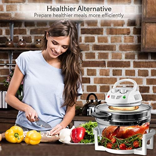 NutriChef Air Fryer, Infrared Convection Oven, Halogen Oven Countertop, Healthy Cooking, Stainless Steel, 13 Quart 1200W, Prepare Quick Healthy Meals, Great for French Fries & Chips (White)