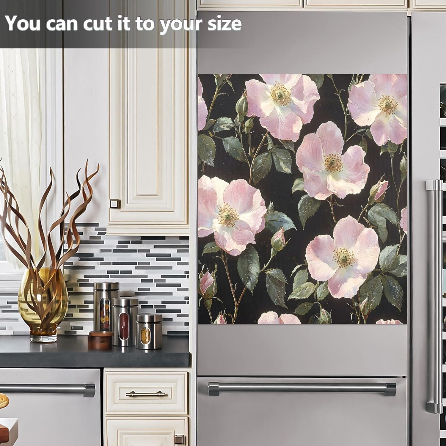 Dishwasher Magnet Cover Large Magnetic Stickers Peach Flower Pattern Front Dishwasher Cover Reusable Decal for Home Kitchen Anti-Scratch Refrigerator Decorative Lid Washing Machine Laundry 23