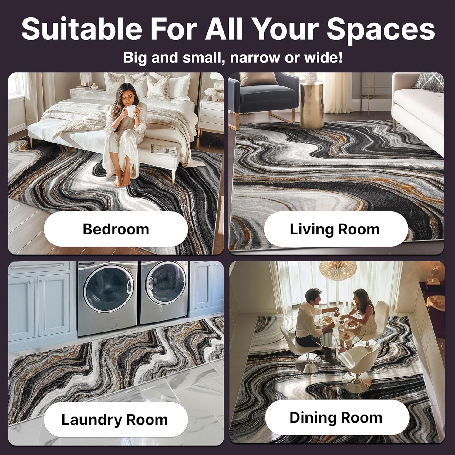 Well Woven Werrick Grey & Gold Striated Marble Pattern Area Rug 9'3