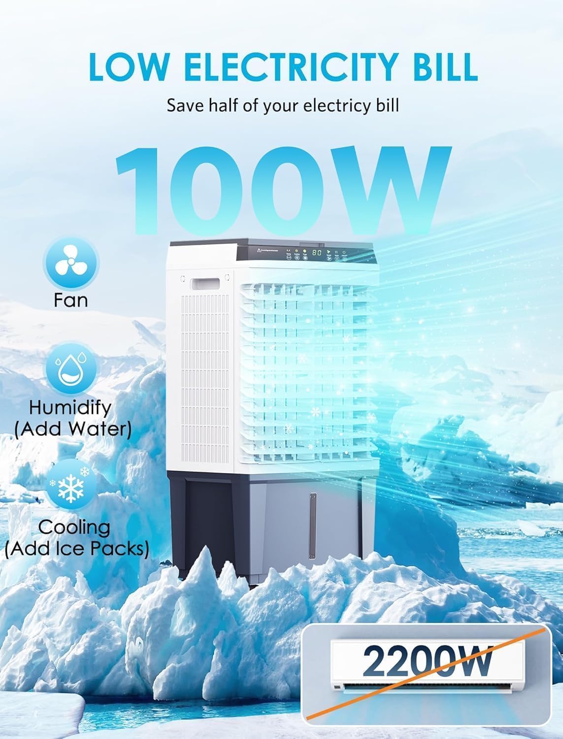 Air Choice Swamp Cooler, 1800 CFM Portable Evaporative Air Cooler, 6 Ice Box & 5.3 Gal Water Tank, 110° Auto Swing, 3 Speeds, Remote, 12H Timer, 3-in-1 Outdoor Air Cooling Fan for Bedroom Home Office