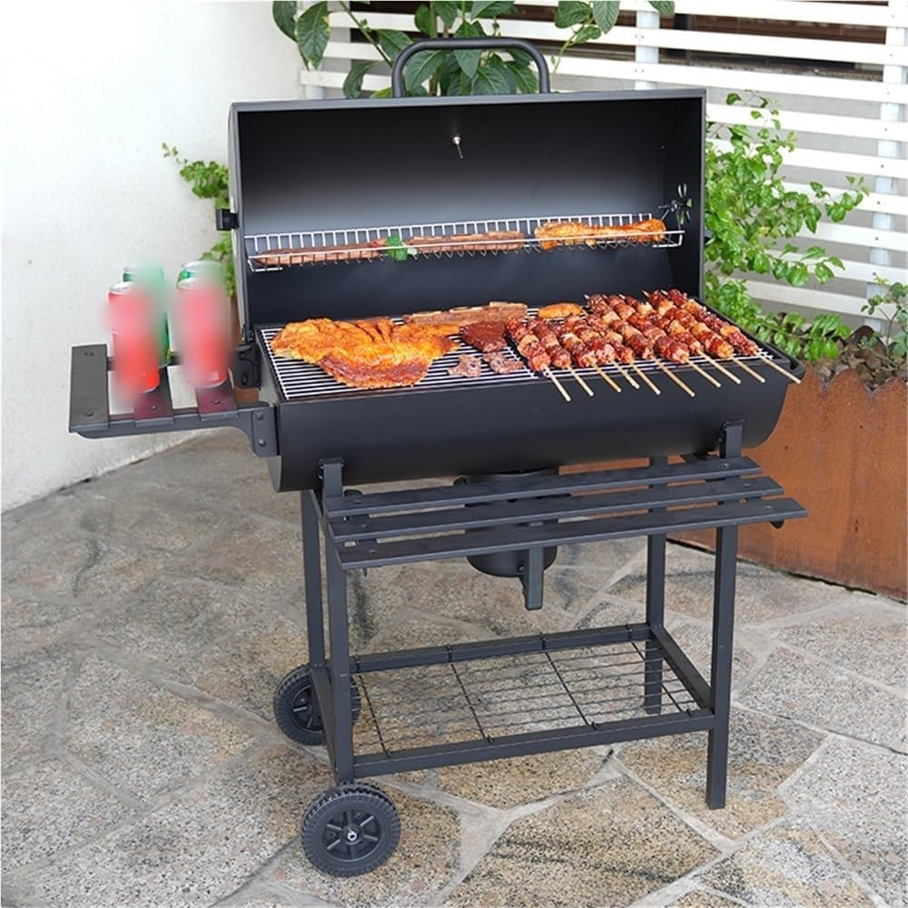 Charcoal Barbecue Grills with Spacious Cooking Area, Barrel Portable Charcoal BBQ Grill, Household Large Charcoal Grills, Grill Outdoor, Park, Backyard, and Courtyard