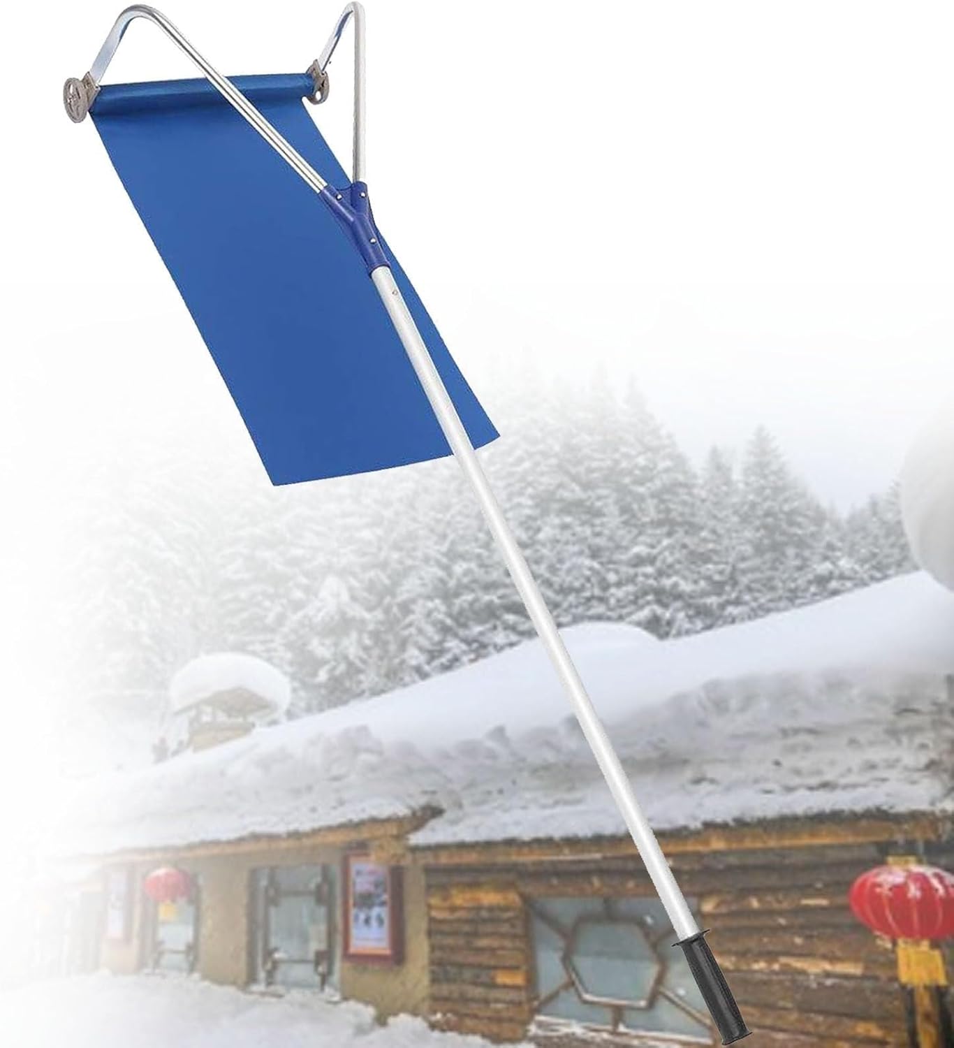 Roof Snow Rake Removal Tool,Snow Shovel Roof,Snow Removal Tool with Wheels,Snow Roof Rake,Roof Rakes(Silver)