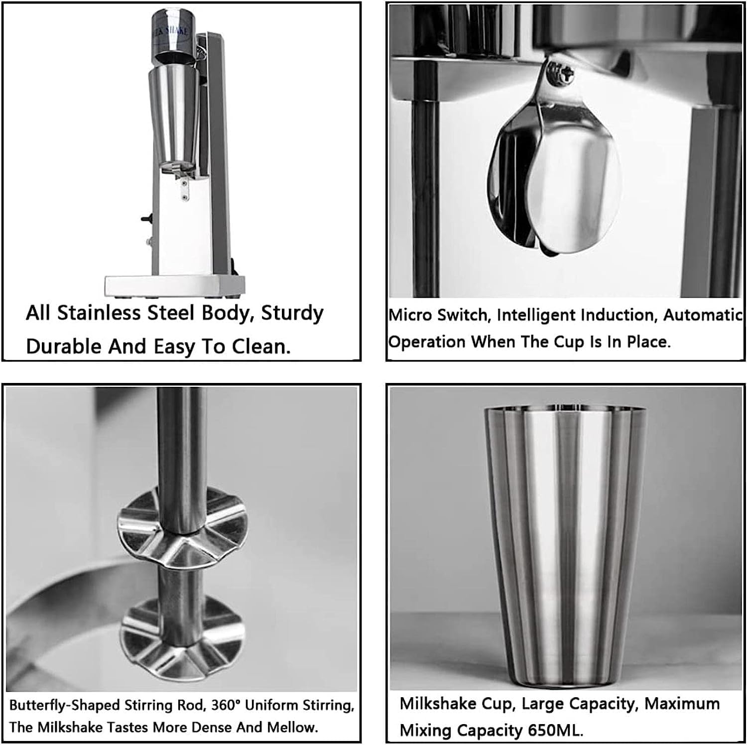 Milkshake Maker,Milkshake Maker, Stainless Steel Smoothie Milk Ice Cream Blender, 800ML Electric Milkshake Maker Machine, Speed Adjustable Drink Mixer