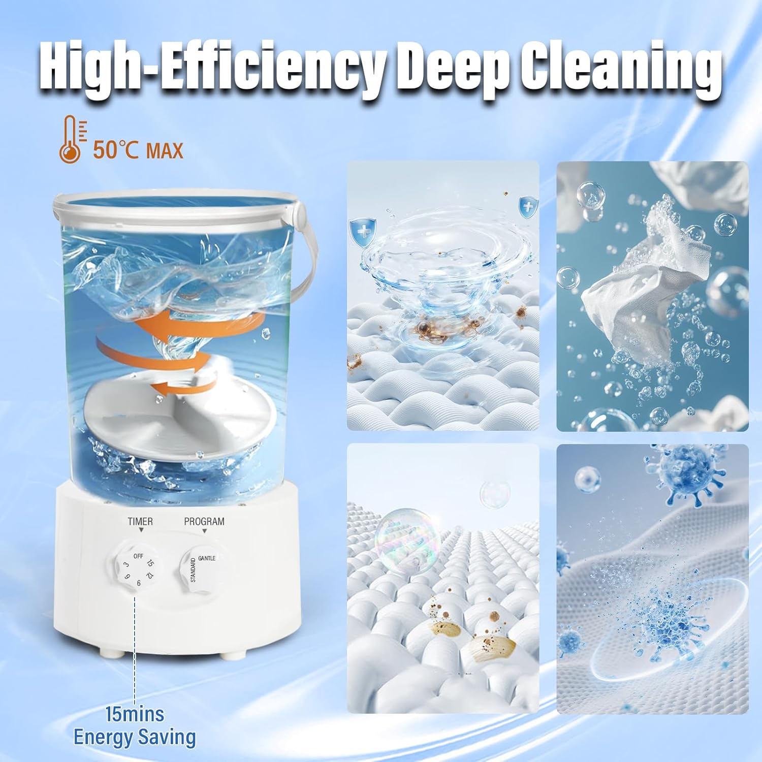 Portable Washing Machine, 10L Capacity Mini Portable Washer Machine with 2 Cleaning Modes & Timer Control, Compact Washing Machine, Portable Washer for Apartments, Dorms, RVs, Home (White)