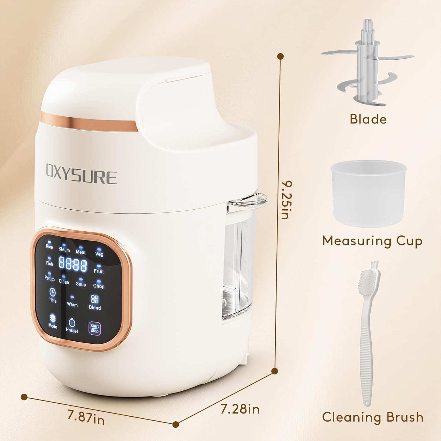 10 IN 1 Baby Food Maker, Glass Baby Food Mills, Baby Food Blender for Baby Puree, Fruit, Meat, Vegatable, Easy Cleaning, Touch Screen Control, Cook at Home 10oz (White)